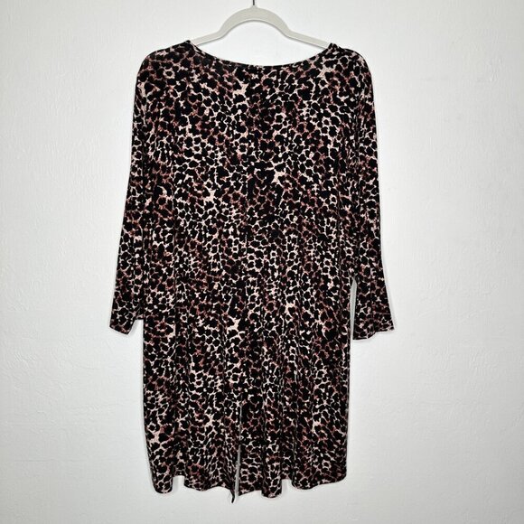 Soma Tunic Top Women XL Brown Soft Jersey Split Back 3/4 Sleeve Animal Print - Picture 5 of 7